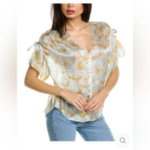 NEW Vince Silk Lotus Ruched Flutter Sleeve Blouse - Size Large